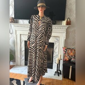 Classy Zebra Print Long Sleeve Lined Dress sz 16